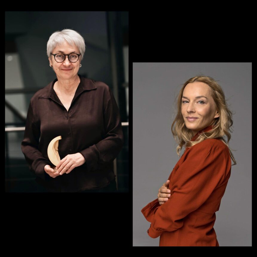 Dwa zdjęcia kobiet na czarnym tle: Wiktorii Kostyrko i gnieszki Przepiórskiej