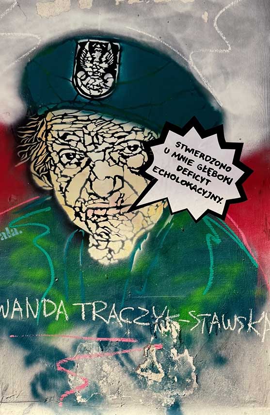 Grafika-mural z postacią uczestniczki powstania Wandy Traczyk