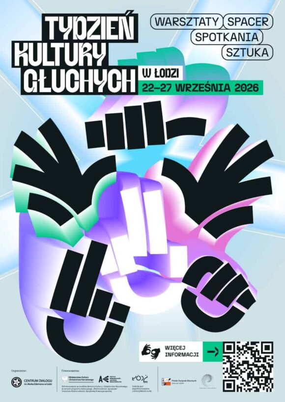 Plakat Tygodnia Kultury Głuchych z rysunkami dłoni