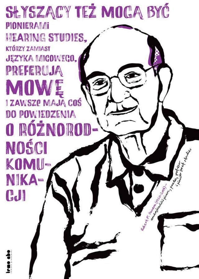 Grafika artysty Tomka Grabowskiego z rysunkiem postaci i tekstem